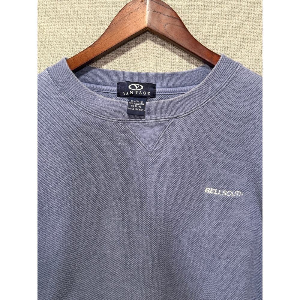 VTG Bellsouth Crewneck Sweatshirt Mens L Blue Waffle Knit Vantage pre AT&T era‎